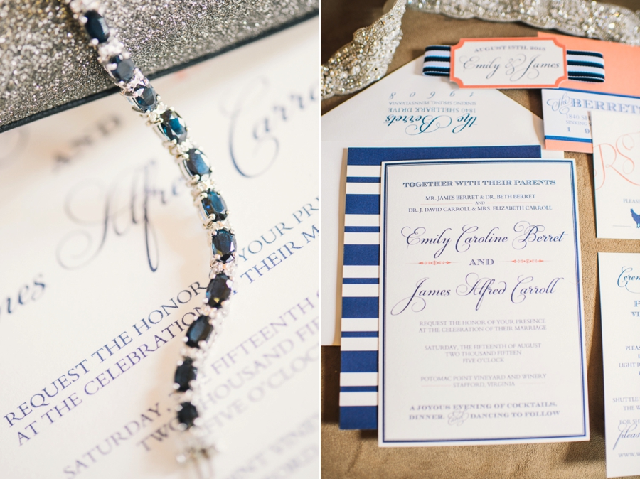 James & Emily | Navy and Coral Potomac Point Winery, Virginia Wedding Photographer