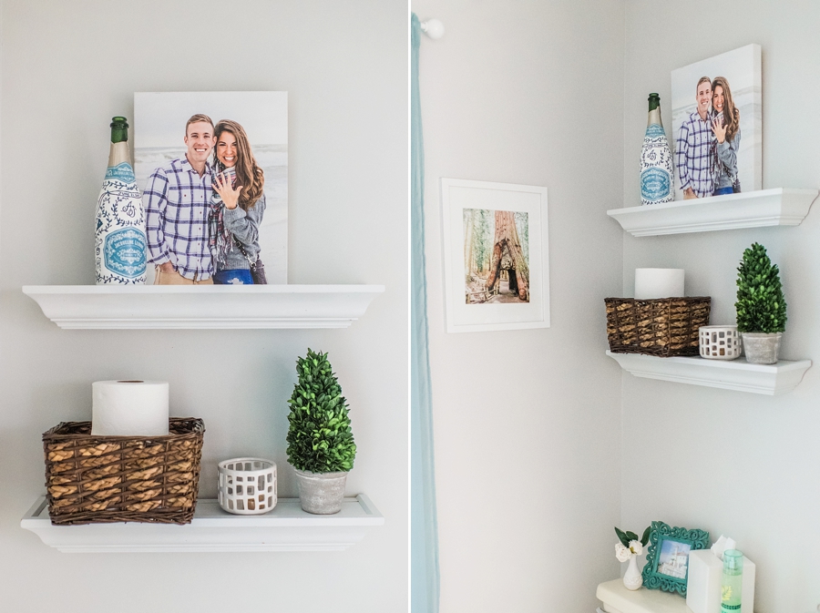 Why You Should Print Your Photos | Bathroom with floating shleves