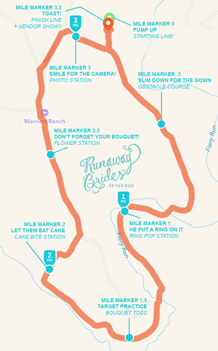 Runaway Brides 5k Fun Run | Course Map
