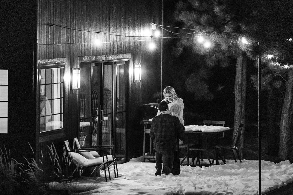 Lofthouse Colorado Springs Proposal at midnight in the snow