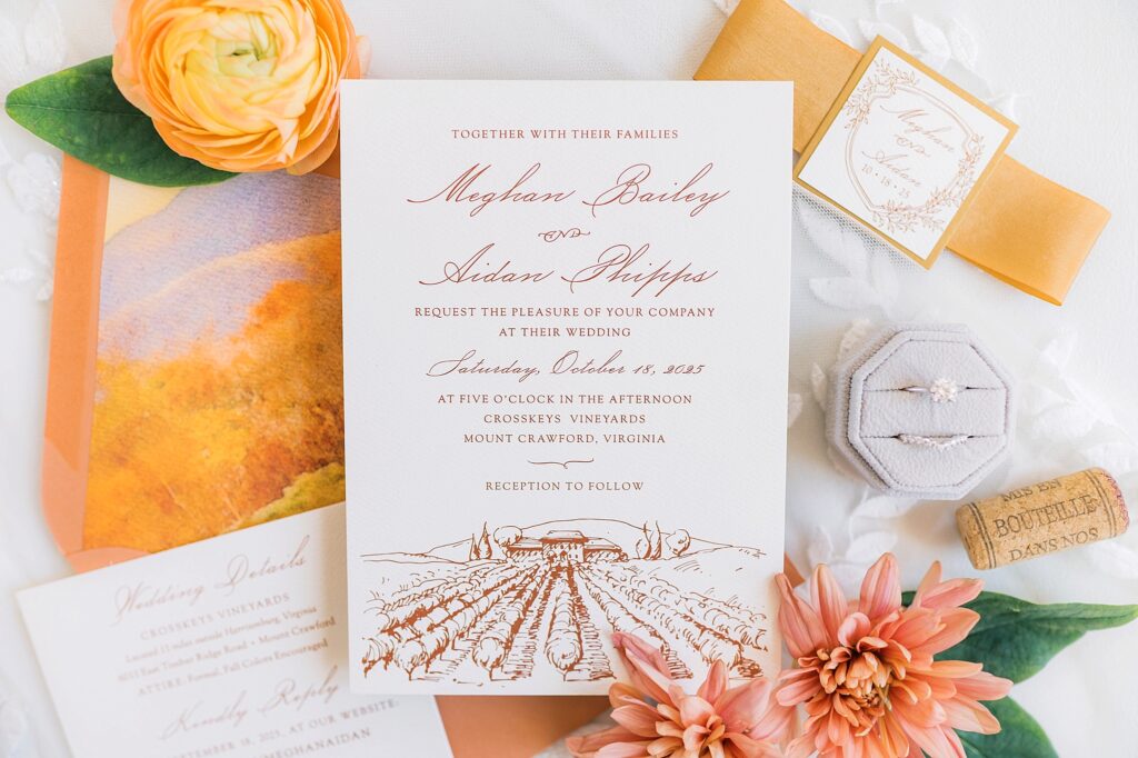 An Orange and Pink Fall Crosskeys Vineyards Virginia Wedding